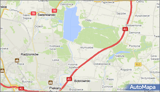 mapa Wymysłów gmina Bobrowniki, Wymysłów gmina Bobrowniki na mapie Targeo