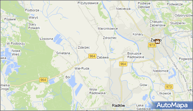 mapa Zabawa gmina Radłów, Zabawa gmina Radłów na mapie Targeo