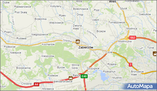 mapa Zabierzów powiat krakowski, Zabierzów powiat krakowski na mapie Targeo