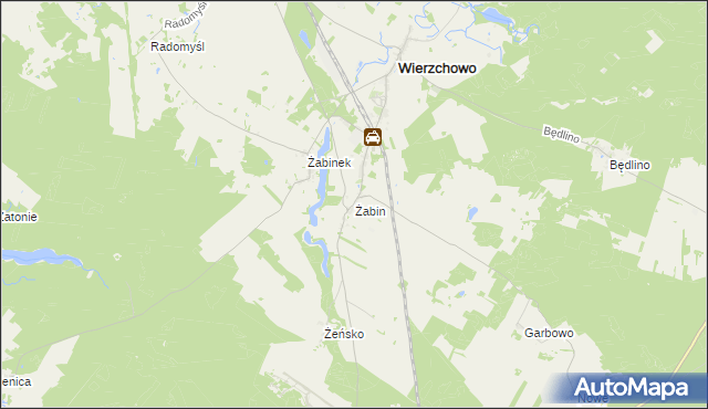 mapa Żabin gmina Wierzchowo, Żabin gmina Wierzchowo na mapie Targeo