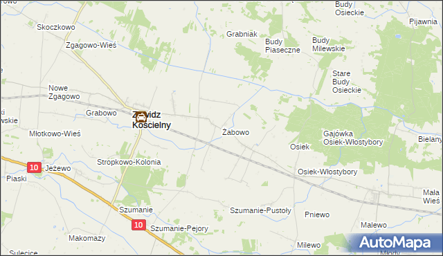 mapa Żabowo gmina Zawidz, Żabowo gmina Zawidz na mapie Targeo
