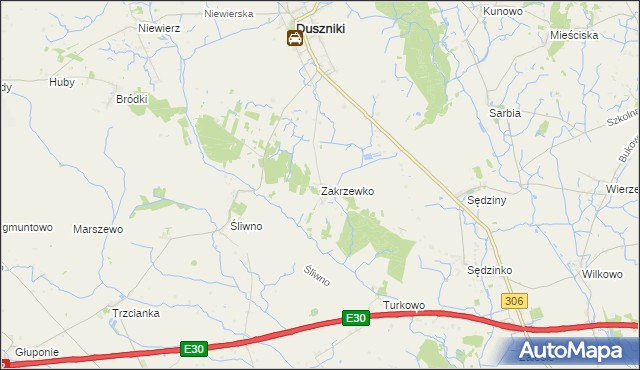 mapa Zakrzewko gmina Duszniki, Zakrzewko gmina Duszniki na mapie Targeo