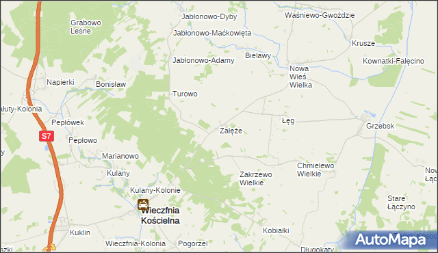 mapa Załęże gmina Wieczfnia Kościelna, Załęże gmina Wieczfnia Kościelna na mapie Targeo