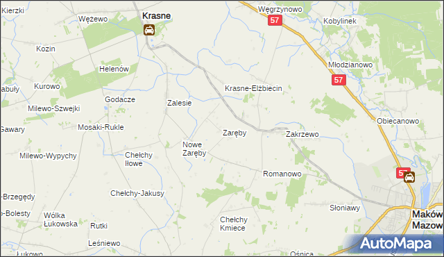 mapa Zaręby gmina Karniewo, Zaręby gmina Karniewo na mapie Targeo