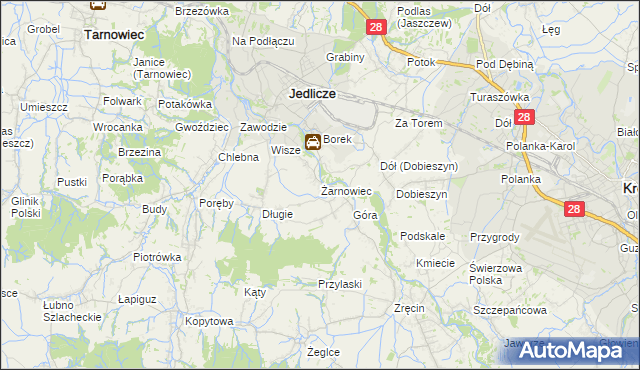 mapa Żarnowiec gmina Jedlicze, Żarnowiec gmina Jedlicze na mapie Targeo