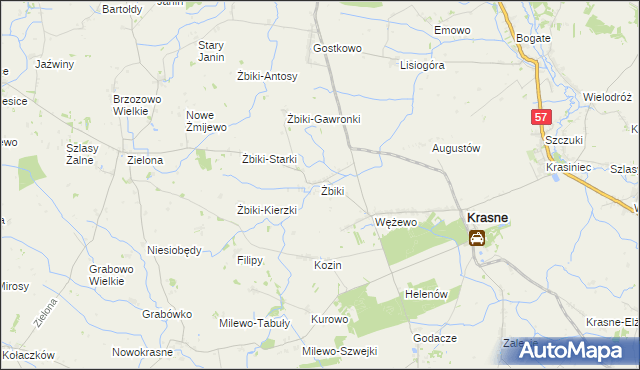 mapa Żbiki gmina Krasne, Żbiki gmina Krasne na mapie Targeo