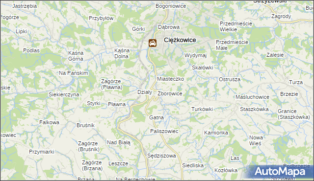 mapa Zborowice gmina Ciężkowice, Zborowice gmina Ciężkowice na mapie Targeo