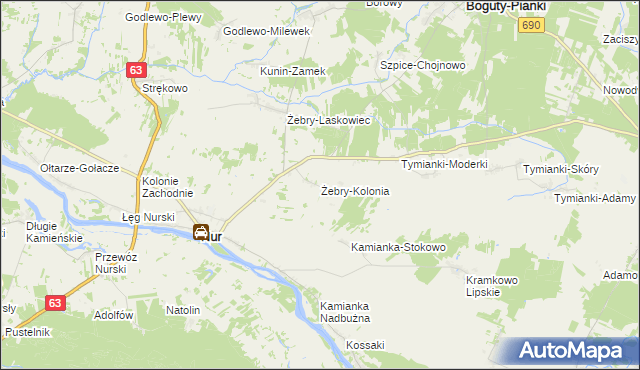 mapa Żebry-Kolonia gmina Nur, Żebry-Kolonia gmina Nur na mapie Targeo