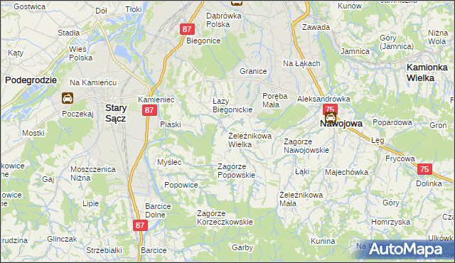 mapa Żeleźnikowa Wielka, Żeleźnikowa Wielka na mapie Targeo