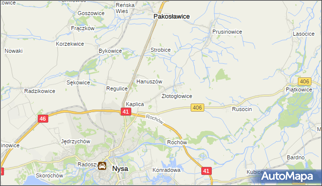 mapa Złotogłowice, Złotogłowice na mapie Targeo