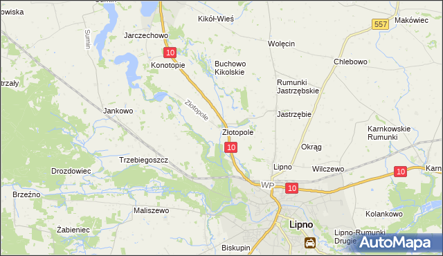 mapa Złotopole gmina Lipno, Złotopole gmina Lipno na mapie Targeo