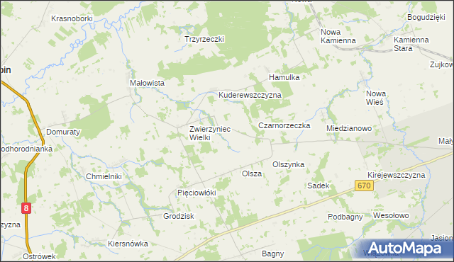 mapa Zwierzyniec Mały gmina Dąbrowa Białostocka, Zwierzyniec Mały gmina Dąbrowa Białostocka na mapie Targeo