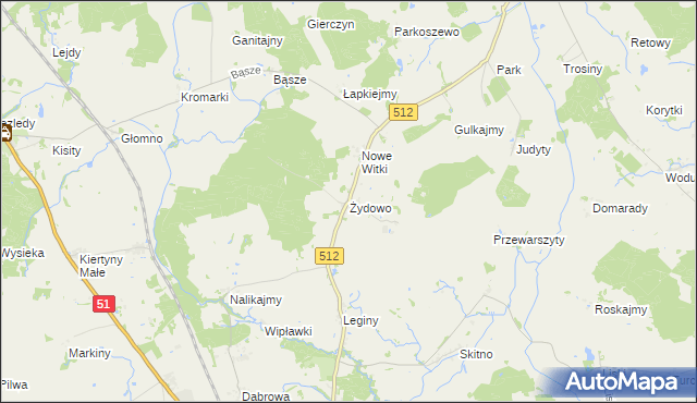 mapa Żydowo gmina Bartoszyce, Żydowo gmina Bartoszyce na mapie Targeo