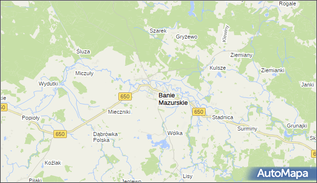 mapa Banie Mazurskie, Banie Mazurskie na mapie Targeo