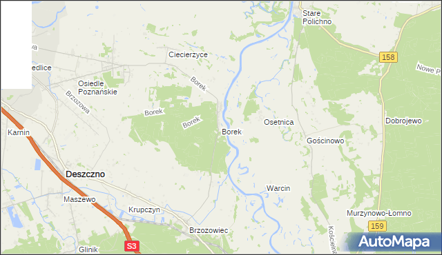 mapa Borek gmina Deszczno, Borek gmina Deszczno na mapie Targeo