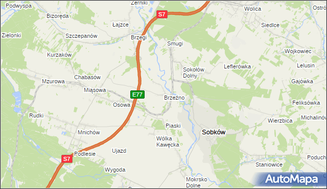 mapa Brzeźno gmina Sobków, Brzeźno gmina Sobków na mapie Targeo