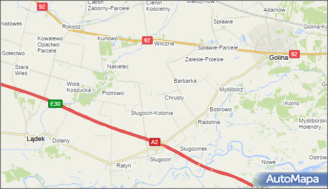 mapa Chrusty gmina Golina, Chrusty gmina Golina na mapie Targeo