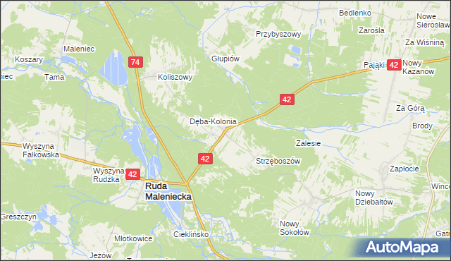 mapa Dęba gmina Ruda Maleniecka, Dęba gmina Ruda Maleniecka na mapie Targeo