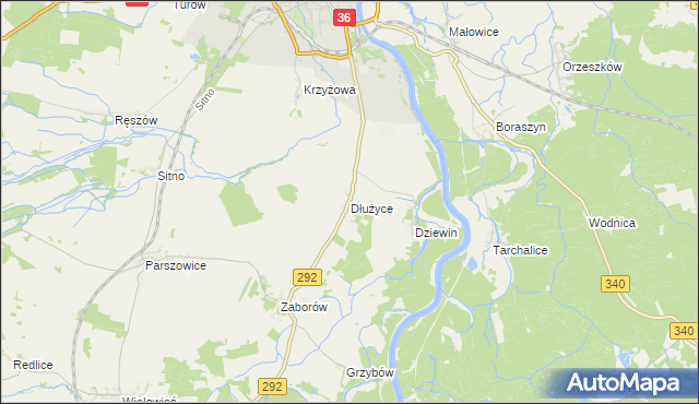 mapa Dłużyce, Dłużyce na mapie Targeo