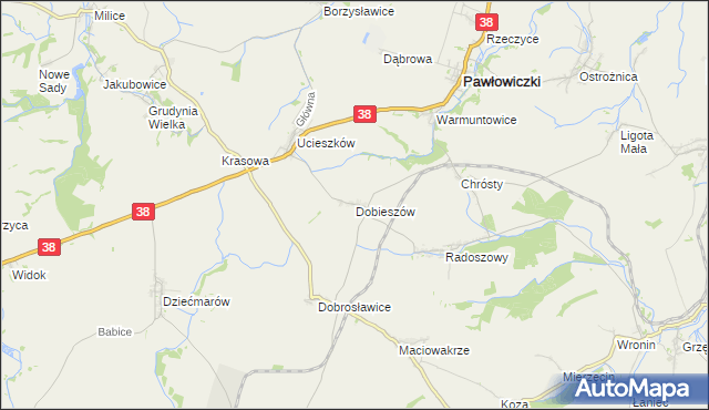 mapa Dobieszów gmina Pawłowiczki, Dobieszów gmina Pawłowiczki na mapie Targeo