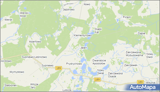 mapa Jeleń gmina Więcbork, Jeleń gmina Więcbork na mapie Targeo