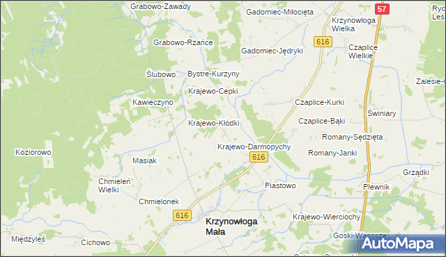 mapa Krajewo Wielkie gmina Krzynowłoga Mała, Krajewo Wielkie gmina Krzynowłoga Mała na mapie Targeo