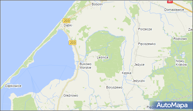 mapa Leśnica gmina Darłowo, Leśnica gmina Darłowo na mapie Targeo