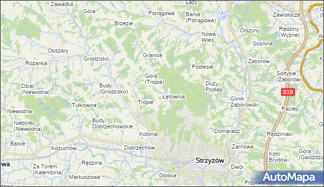mapa Łętownia gmina Strzyżów, Łętownia gmina Strzyżów na mapie Targeo