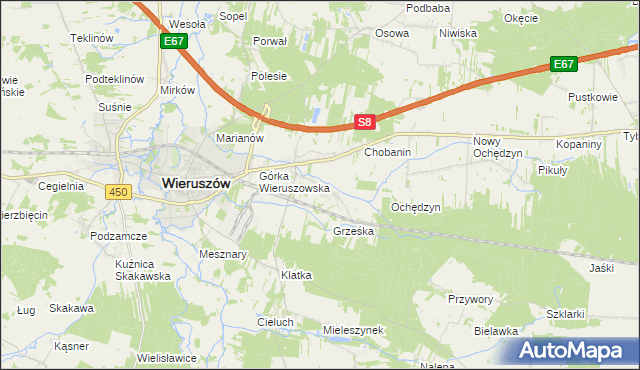 mapa Pieczyska gmina Wieruszów, Pieczyska gmina Wieruszów na mapie Targeo