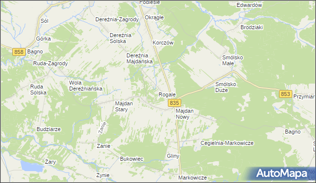 mapa Rogale gmina Księżpol, Rogale gmina Księżpol na mapie Targeo