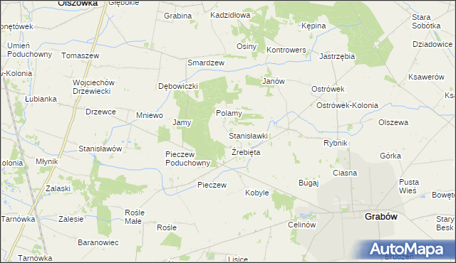 mapa Stanisławki gmina Grabów, Stanisławki gmina Grabów na mapie Targeo