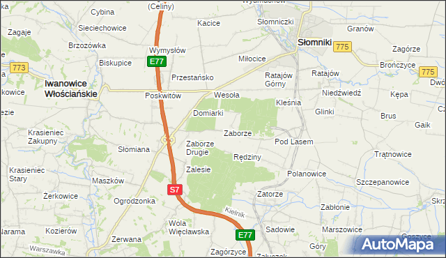 mapa Zaborze gmina Słomniki, Zaborze gmina Słomniki na mapie Targeo
