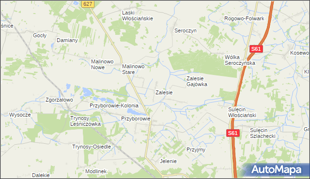 mapa Zalesie gmina Ostrów Mazowiecka, Zalesie gmina Ostrów Mazowiecka na mapie Targeo