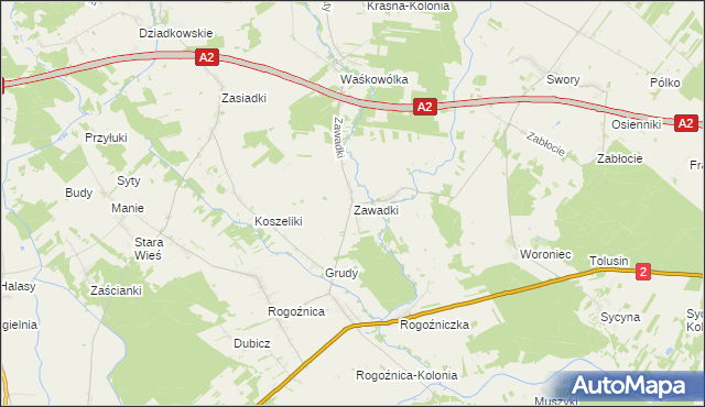 mapa Zawadki gmina Międzyrzec Podlaski, Zawadki gmina Międzyrzec Podlaski na mapie Targeo