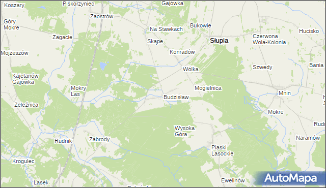 mapa Budzisław gmina Słupia Konecka, Budzisław gmina Słupia Konecka na mapie Targeo