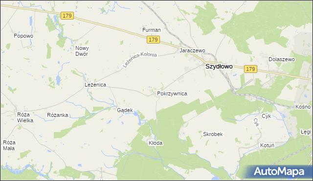 mapa Pokrzywnica gmina Szydłowo, Pokrzywnica gmina Szydłowo na mapie Targeo