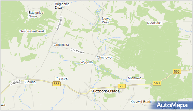 mapa Chojnowo gmina Kuczbork-Osada, Chojnowo gmina Kuczbork-Osada na mapie Targeo