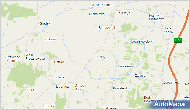 mapa Doziny, Doziny na mapie Targeo