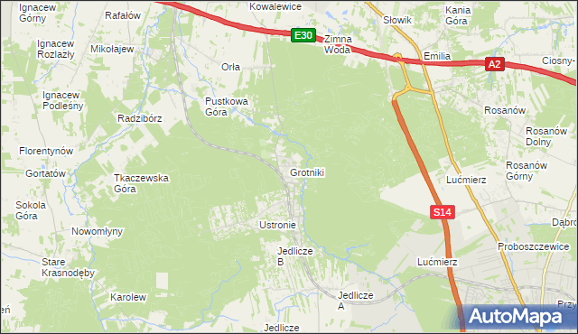 mapa Grotniki gmina Zgierz, Grotniki gmina Zgierz na mapie Targeo