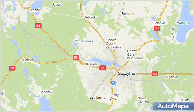 mapa Kamionek gmina Szczytno, Kamionek gmina Szczytno na mapie Targeo