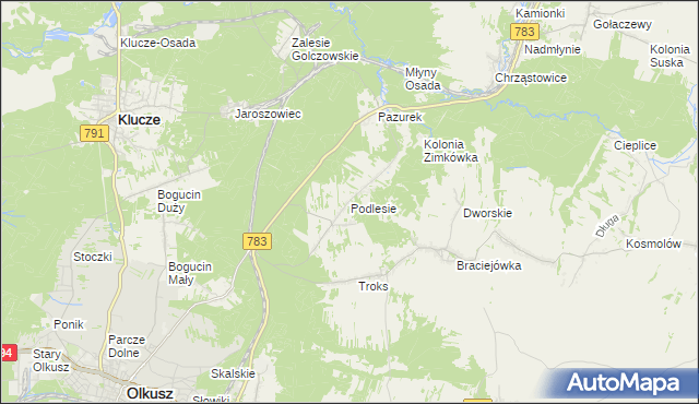 mapa Podlesie gmina Olkusz, Podlesie gmina Olkusz na mapie Targeo