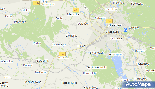 mapa Sielec gmina Staszów, Sielec gmina Staszów na mapie Targeo