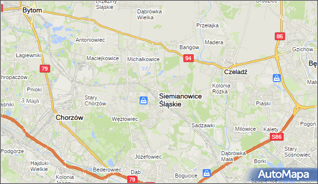 mapa Siemianowice Śląskie, Siemianowice Śląskie na mapie Targeo
