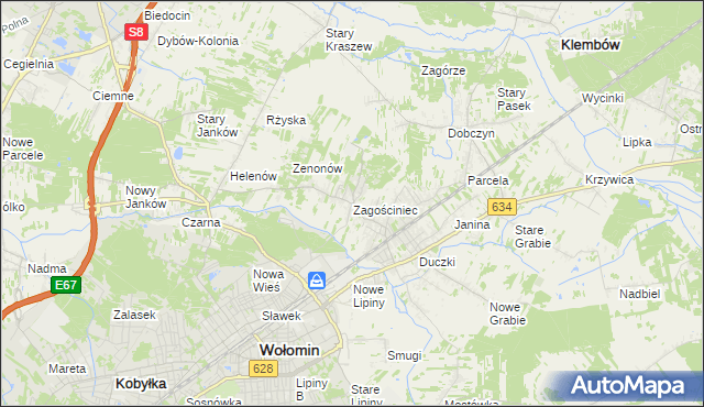 mapa Zagościniec gmina Wołomin, Zagościniec gmina Wołomin na mapie Targeo