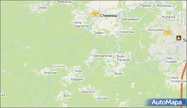 mapa Aleksandrów gmina Chlewiska, Aleksandrów gmina Chlewiska na mapie Targeo