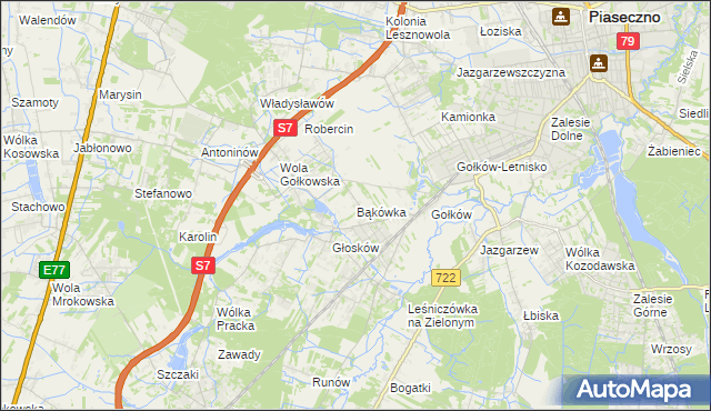 mapa Bąkówka gmina Piaseczno, Bąkówka gmina Piaseczno na mapie Targeo