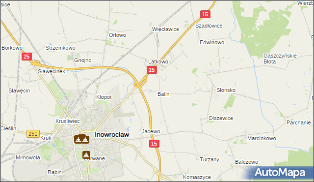 mapa Balin gmina Inowrocław, Balin gmina Inowrocław na mapie Targeo