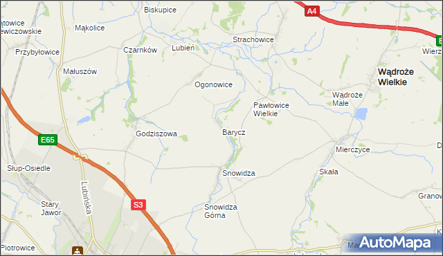 mapa Barycz gmina Mściwojów, Barycz gmina Mściwojów na mapie Targeo