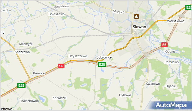 mapa Bobrowice gmina Sławno, Bobrowice gmina Sławno na mapie Targeo