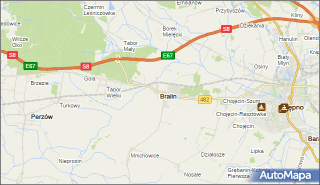 mapa Bralin powiat kępiński, Bralin powiat kępiński na mapie Targeo